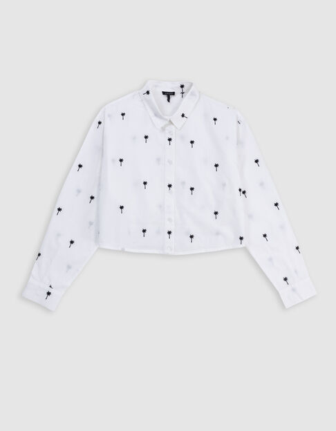 Weißes Mädchenhemd im Cropped-Fit, Palmen-Stick - IKKS