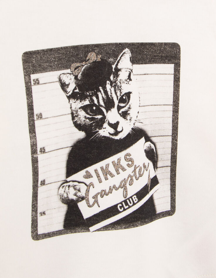 Camiseta crudo algodón ecológico gato gánster bebé niña-4