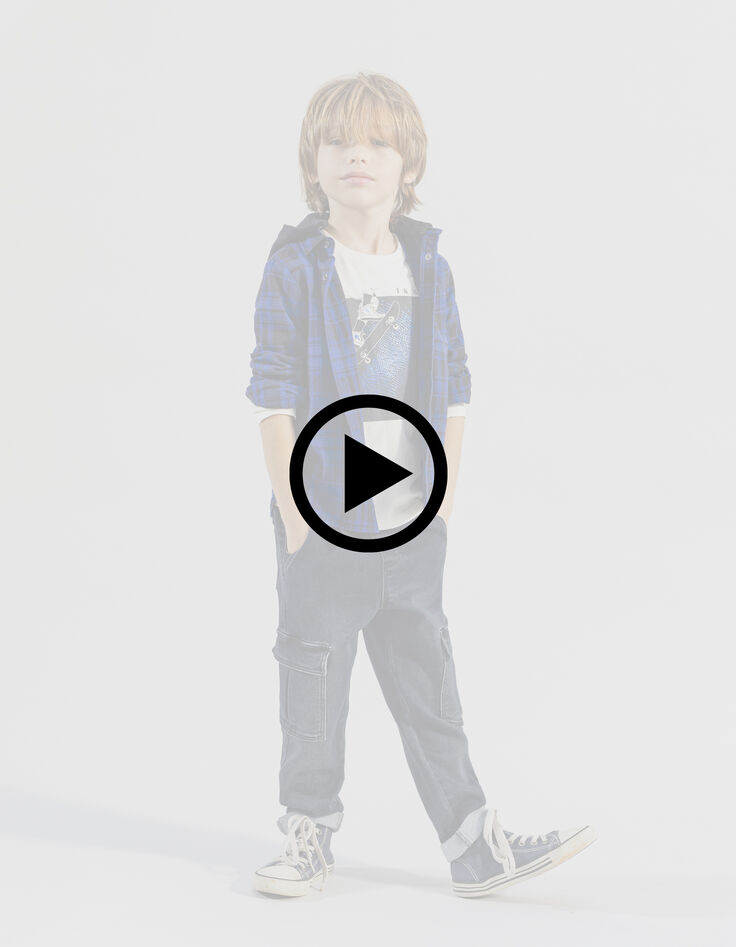 Blue plaid shirt with removable boy's hood-8