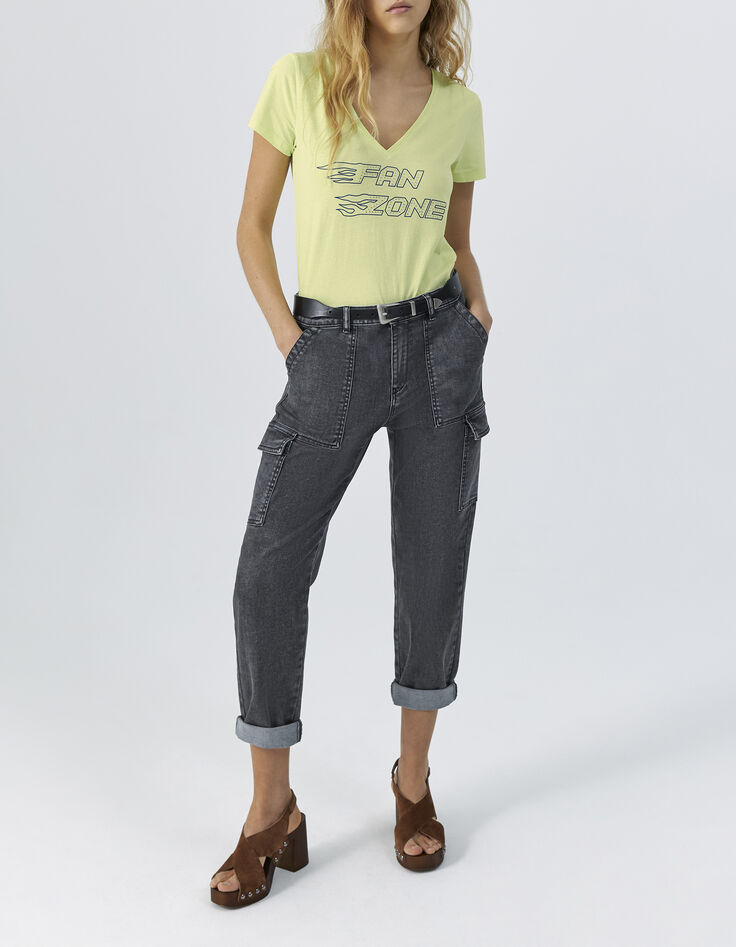 Women’s lime green slogan T-shirt with diamante-6