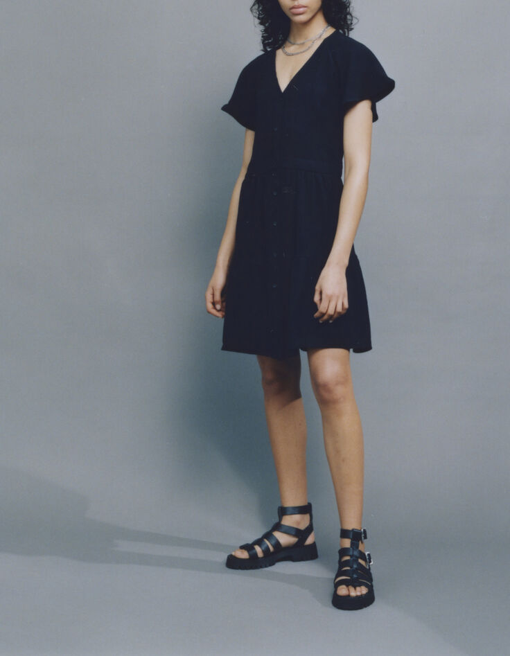 Women’s black V-neck dress buttoned down front-5