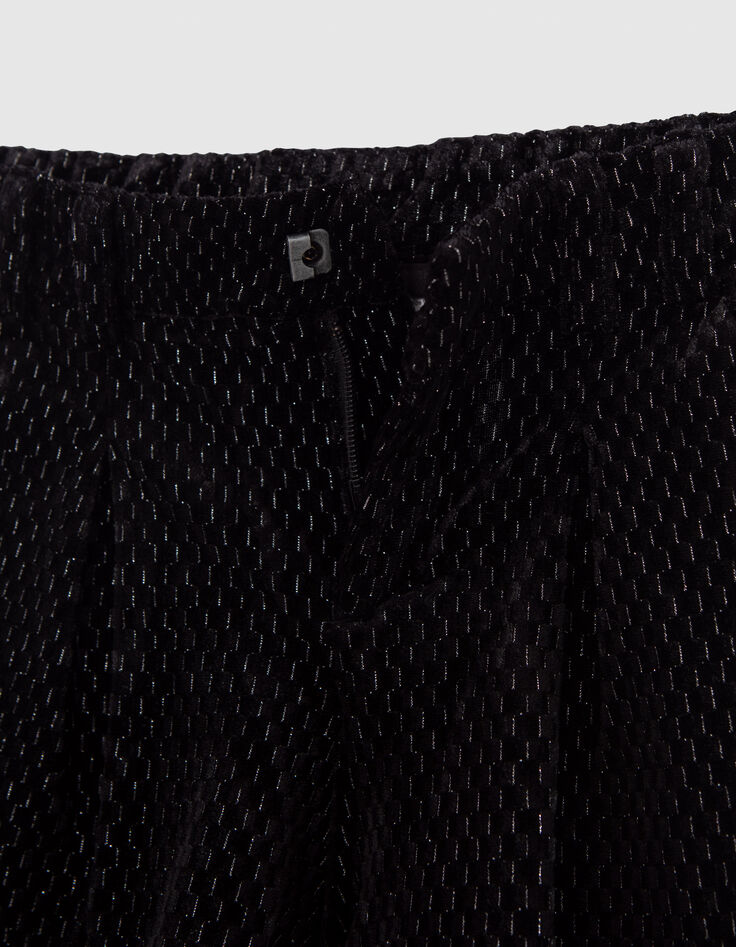 Short noir maille velours jacquard relief lurex fille-5