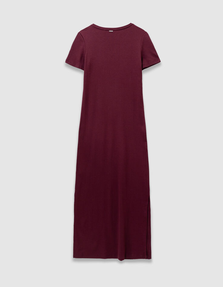 Langes bordeauxrotes Mädchen-T-Shirt-Kleid-6