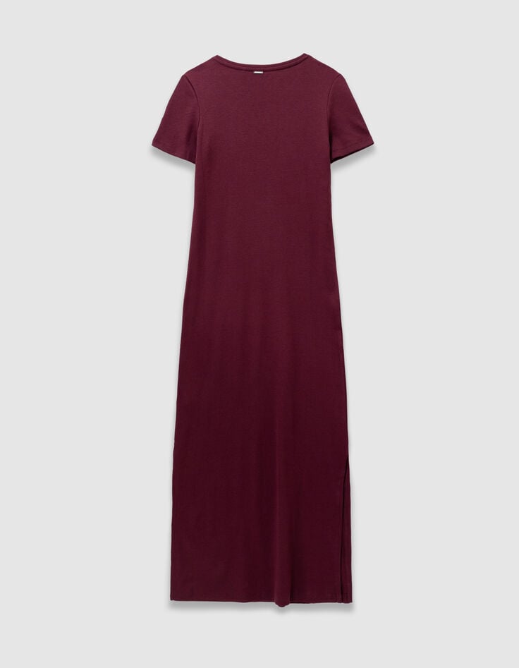 Langes bordeauxrotes Mädchen-T-Shirt-Kleid-6 Langes bordeauxrotes Mädchen-T-Shirt-Kleid-6