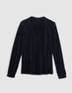 Women's black pleated collared blouse-5