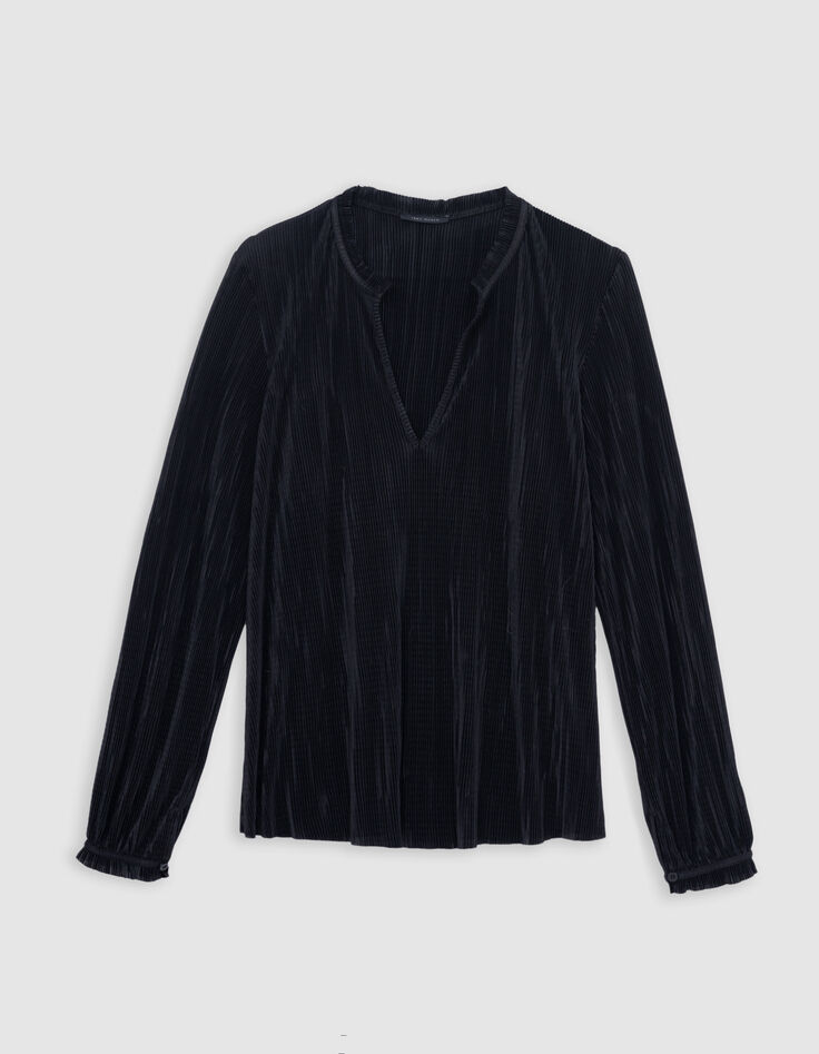 Women's black pleated collared blouse-5 Women's black pleated collared blouse-5