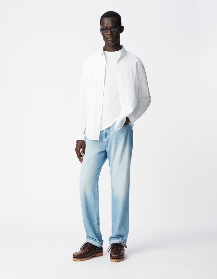 Camisa regular de rayas verde almendra para Hombre-3