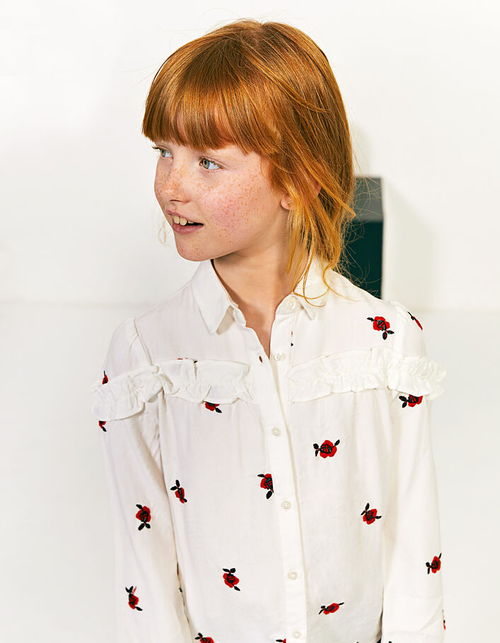 Chemise blanche à volants brodée fleurs fille - IKKS