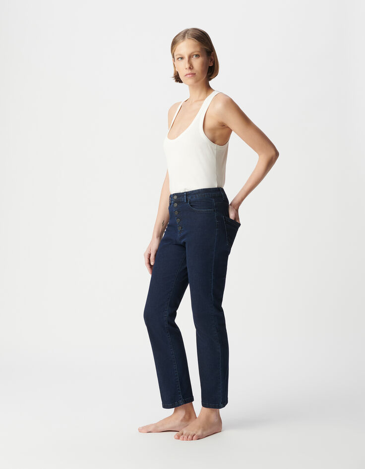 Jean droit bleu foncé powerstretch cropped Femme-5