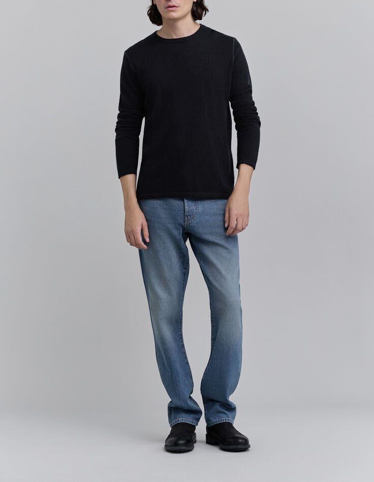 Pull noir 100% cachemire &agrave; col rond Homme-2