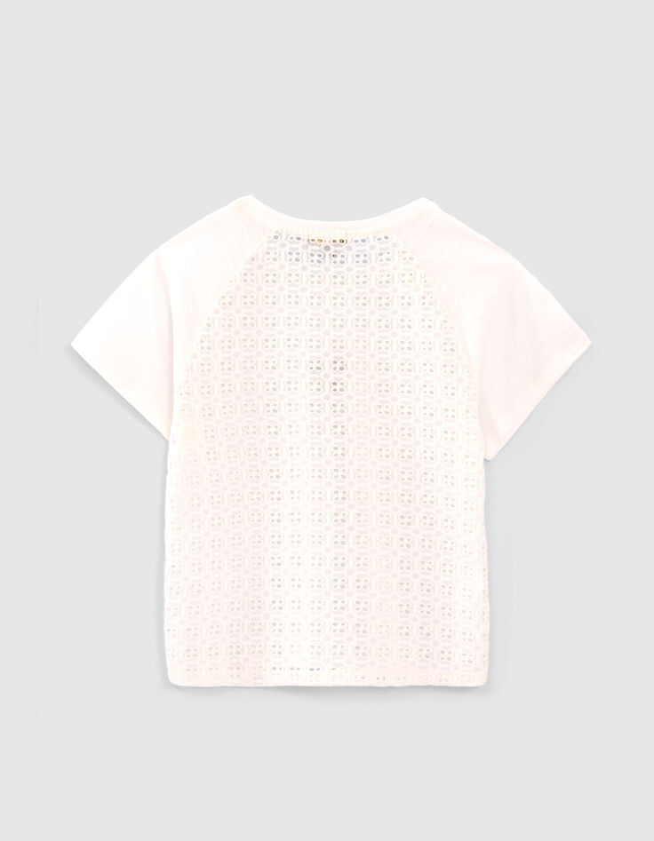 T-shirt blanc bi-mati&egrave;re dos dentelle fille-3