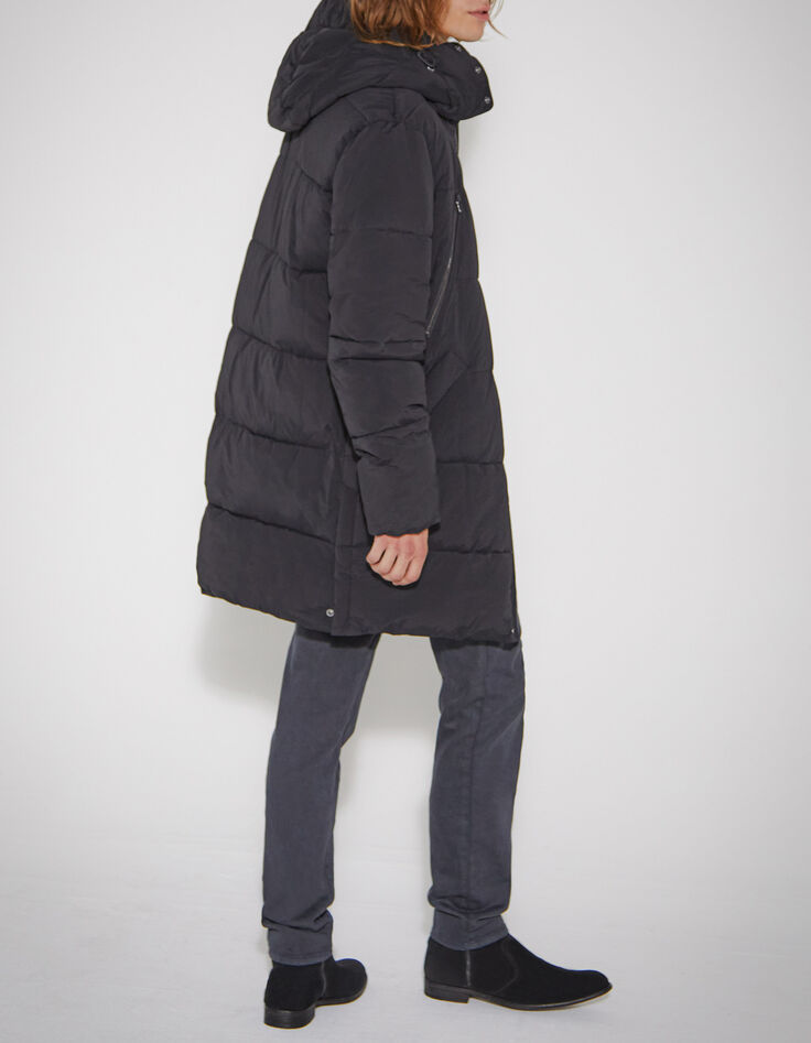 Men&rsquo;s black quilted long padded jacket-4