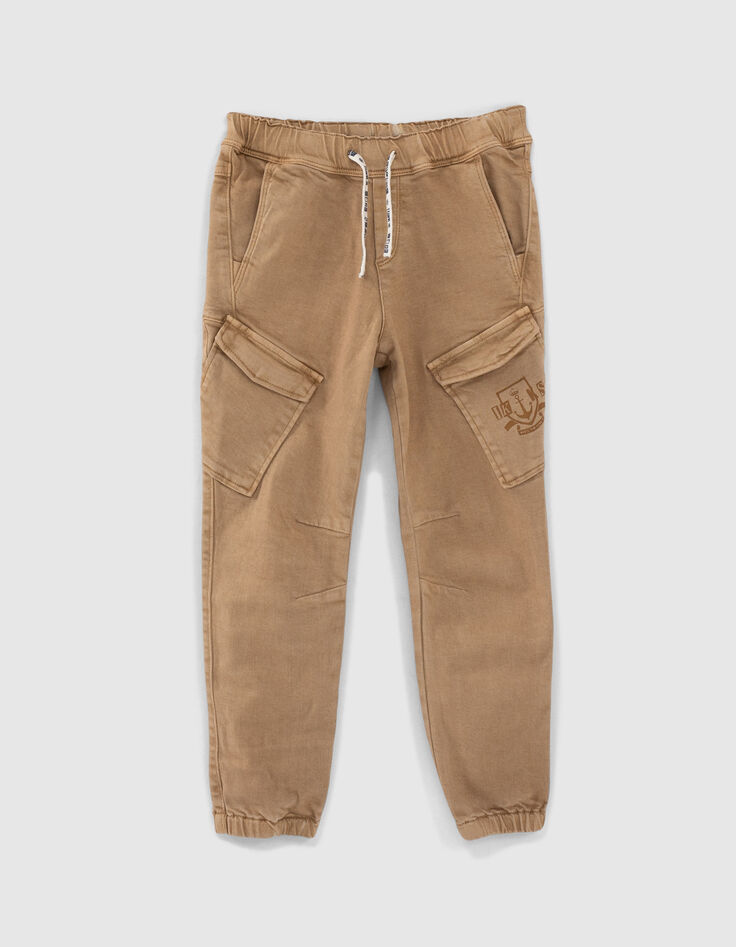 Pantalon beige &eacute;lastiqu&eacute; forme battle gar&ccedil;on -1