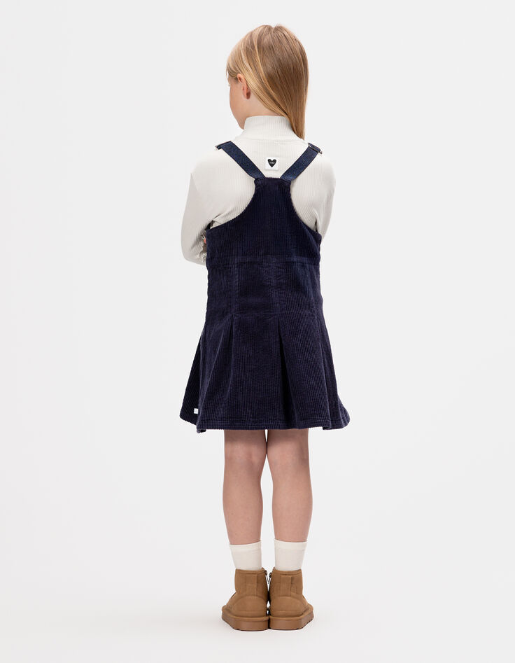 Girls’ 2-in-1 navy velvet dress and white T-shirt-3