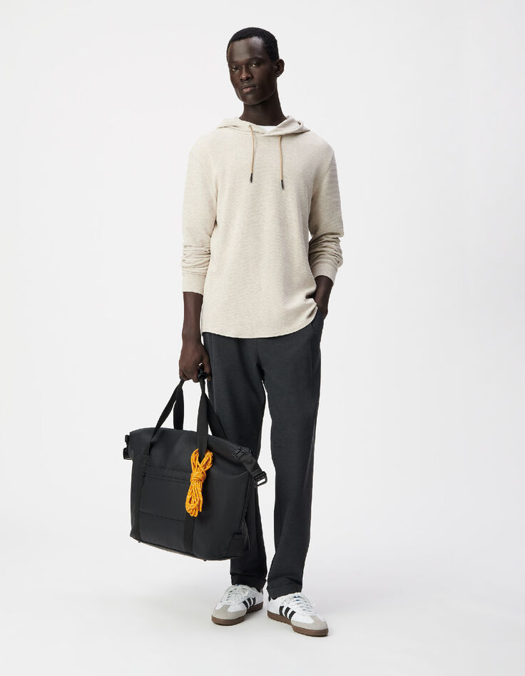 Men's beige relief mesh hooded T-shirt-2