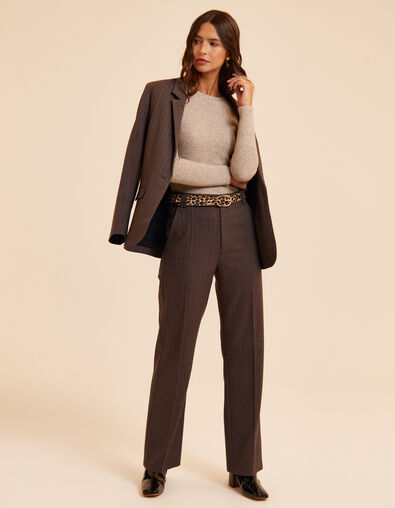 Pantalon de tailleur marron motif chevrons I.Code