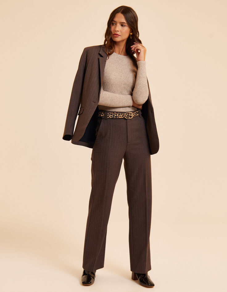 Pantalon de tailleur marron motif chevrons I.Code-1