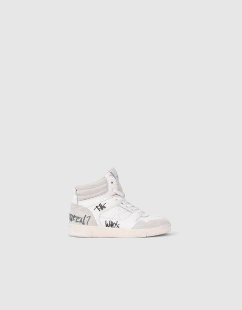 Weiße Damenledersneakers mit Schriftzug seitlich