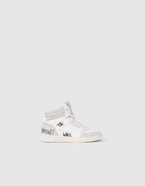 Women’s white leather trainers with screen-printed side
