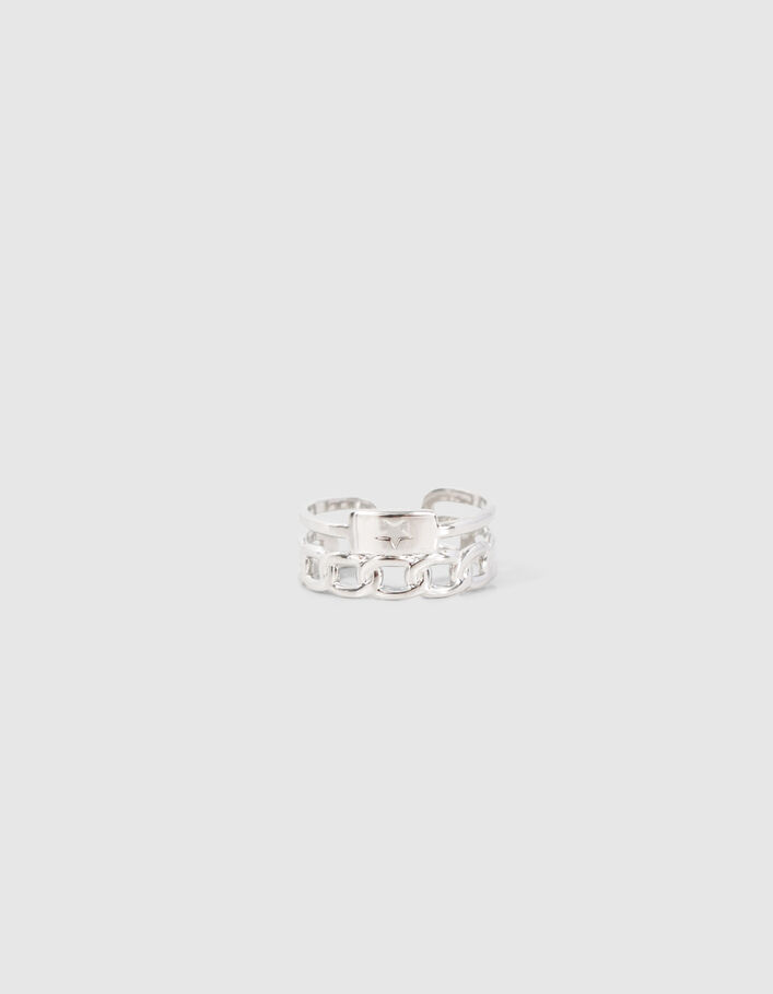 Women’s silver-toned 2-in-1 chainlink and star ring - IKKS