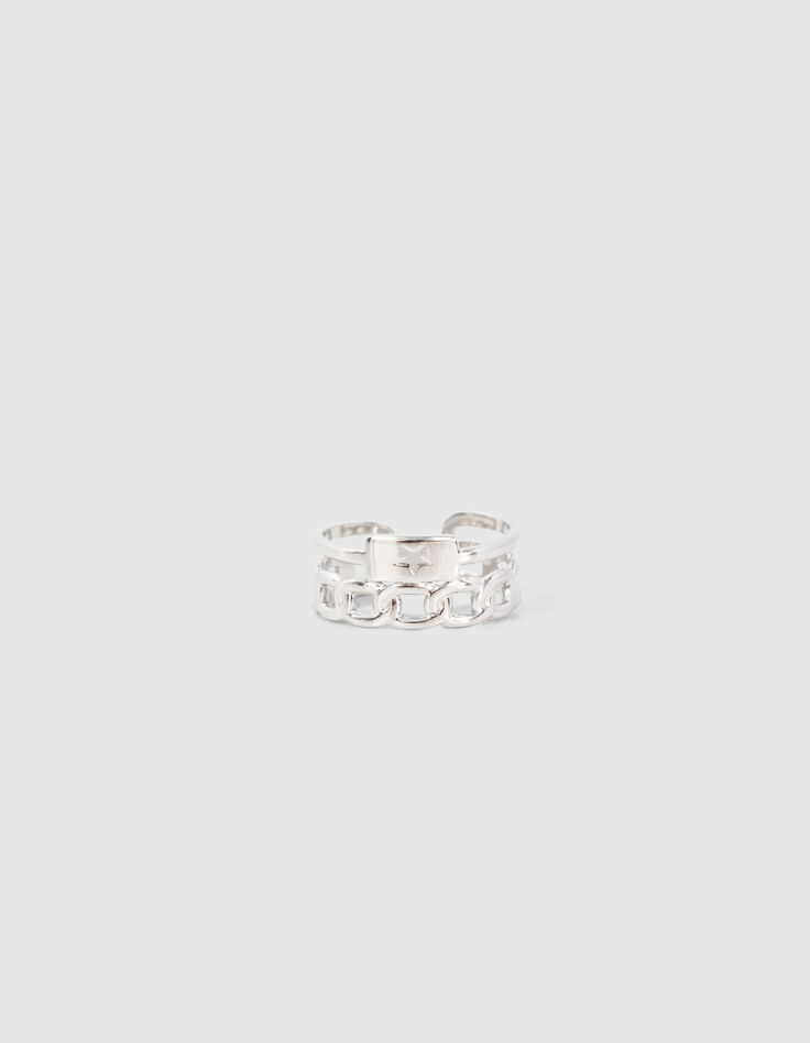 Anillo dos en uno gourmette y estrella plateado mujer-1 Anillo dos en uno gourmette y estrella plateado mujer-1
