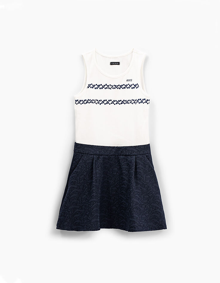 Robe 2 en 1 navy et blanc avec top zippé fille-4