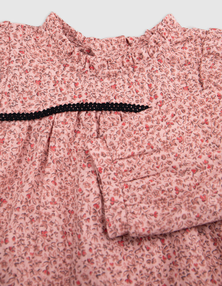 Blouse rose coton bio petites fleurs faux-uni bébé fille-6