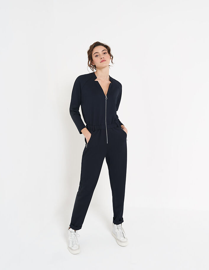 I.Code navy Milano knit zipped jumpsuit