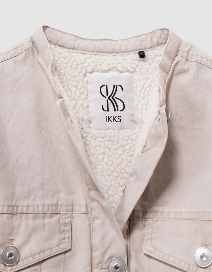 Beige Mädchenjacke aus gefüttertem Stoff-7