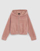 Puderrosa M&auml;dchenjacke aus geripptem Velours-1