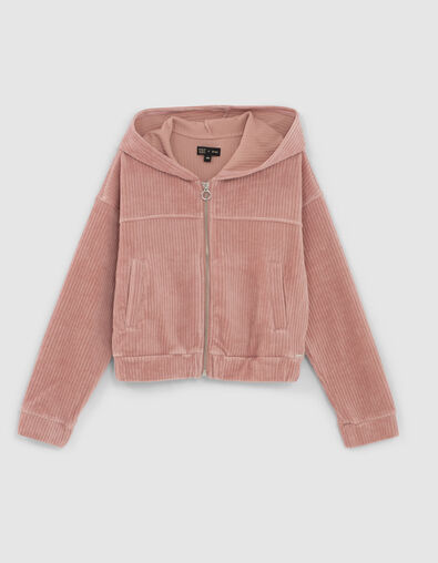 Puderrosa M&auml;dchenjacke aus geripptem Velours - IKKS