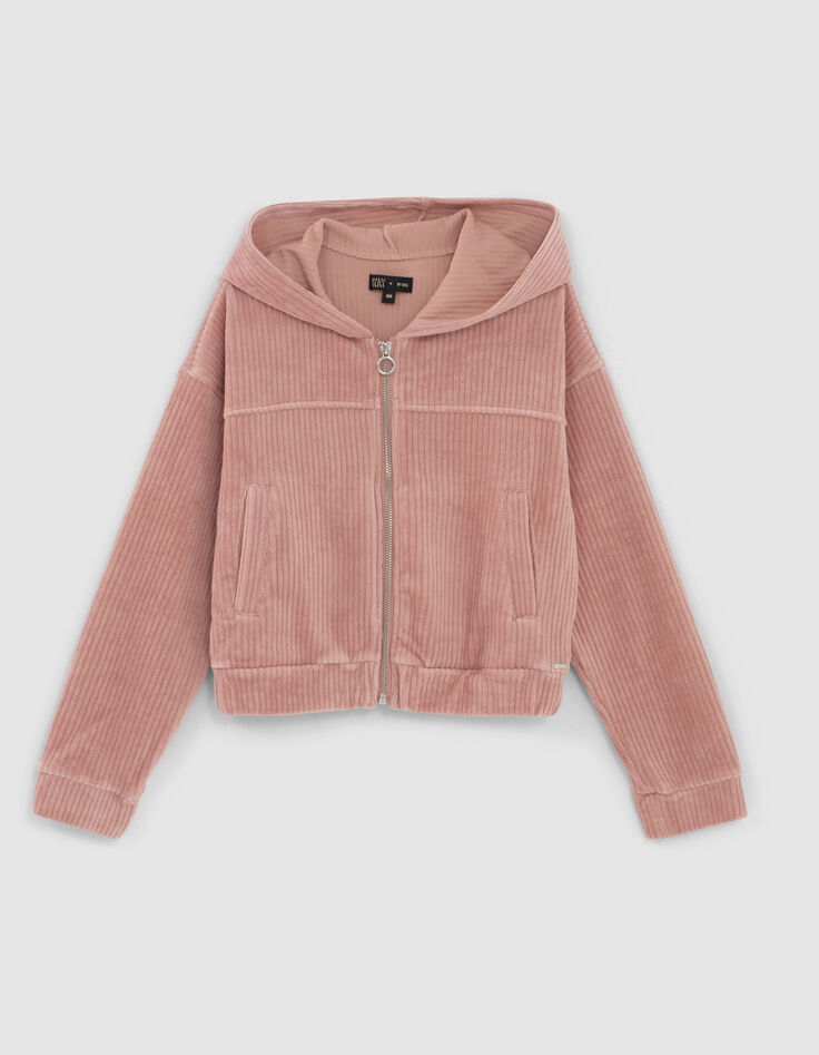 Puderrosa M&auml;dchenjacke aus geripptem Velours-1