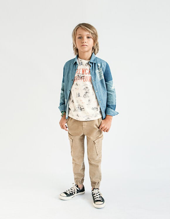 Boys’ sand elasticated combat trousers