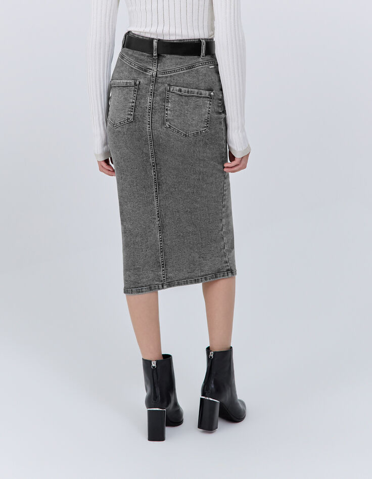 Jupe crayon en jean gris Femme-3