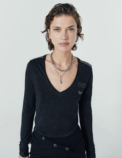 Tee-shirt viscose Ecovero® bleu marine broderies femme - IKKS