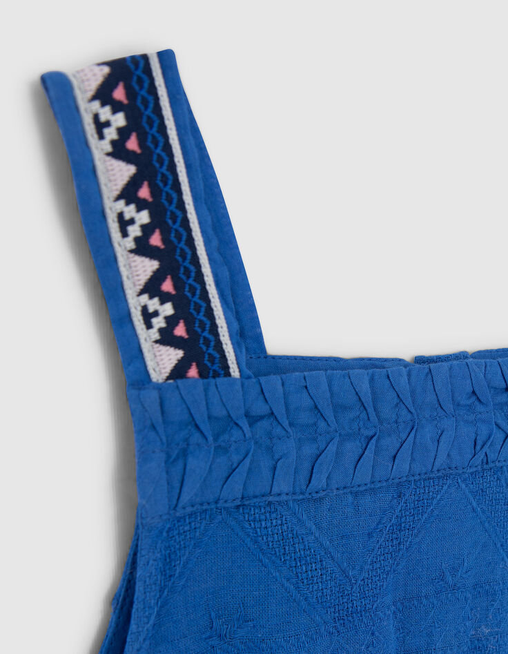 Blaues Jacquard-Mädchentop mit aufgestickten Trägern-5