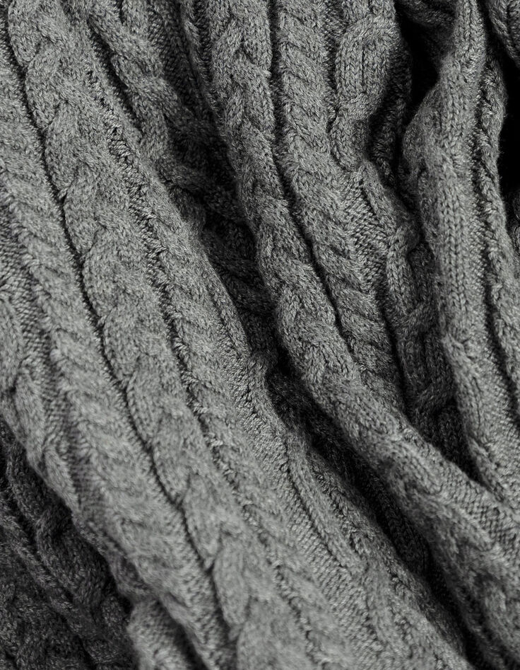 Lang grijs vest details kabelbreiwerk Dames-9