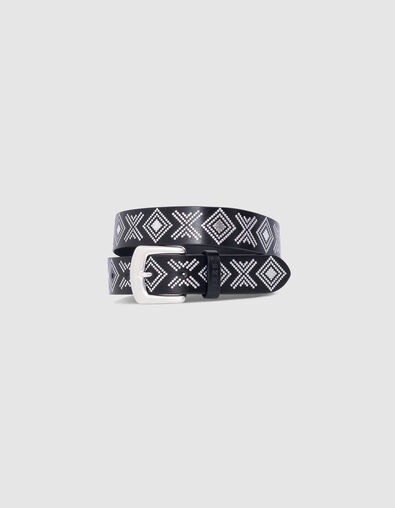 Ceinture noire cuir décor micro clous Femme - IKKS