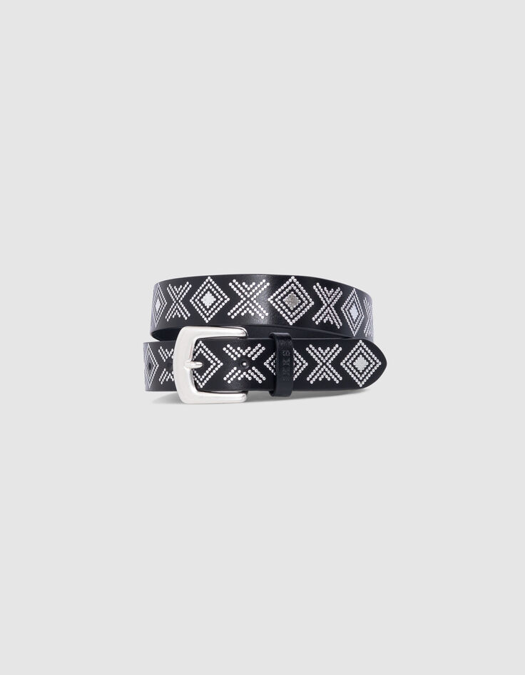 Ceinture noire cuir décor micro clous Femme-1