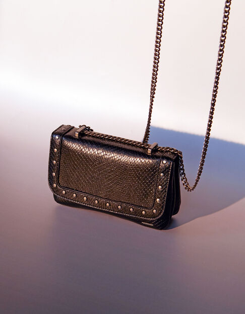 Schwarze Mädchenhandtasche mit Schlangenhautprägung