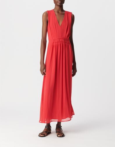 Vestido largo rojo con detalle plisado Talla Mujer - IKKS