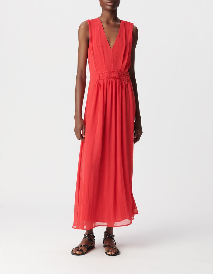 Vestido largo rojo con detalle plisado Talla Mujer-1