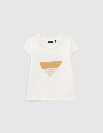Cremeweißes Mädchen-T-Shirt mit goldfarbener Herzstickerei - IKKS
