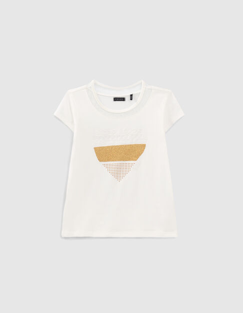 Gebroken wit T-shirt geborduurd gouden hart meisjes 