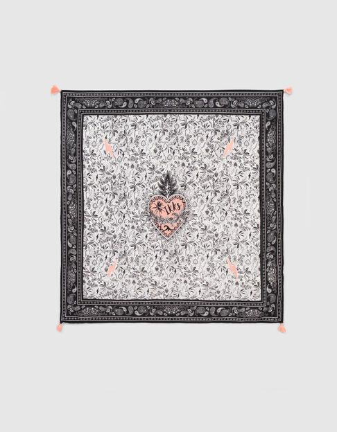 Girls’ black square scarf with rock jungle print - IKKS