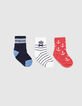 Marineblaue, weiß gestreifte und orangefarbene Socken -1
