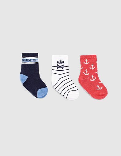 Marineblaue, weiß gestreifte und orangefarbene Socken  - IKKS