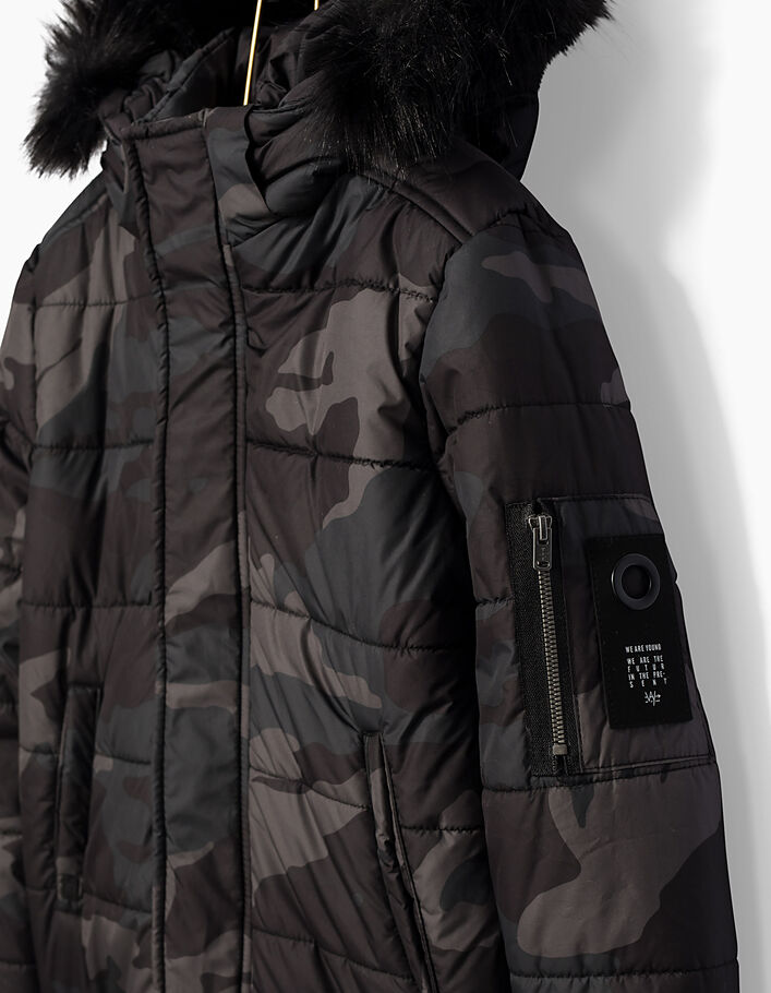 Hollister Padded Parka With Faux Fur Hood in Grey Camo