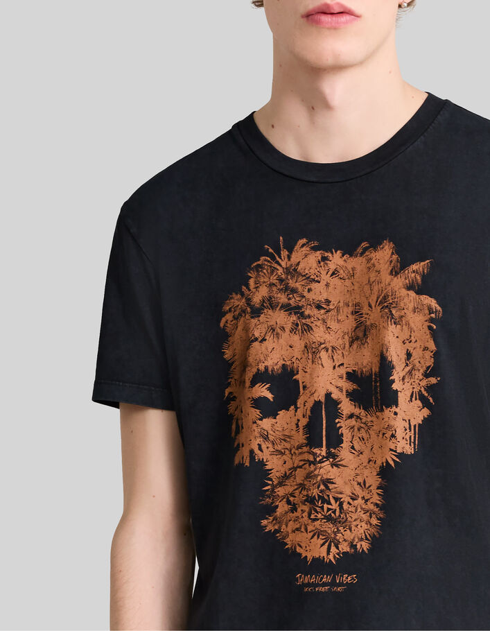 T-shirt noir visuel tête de mort-palmiers Homme - IKKS