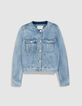 Veste en jean bleu col rond Femme-7